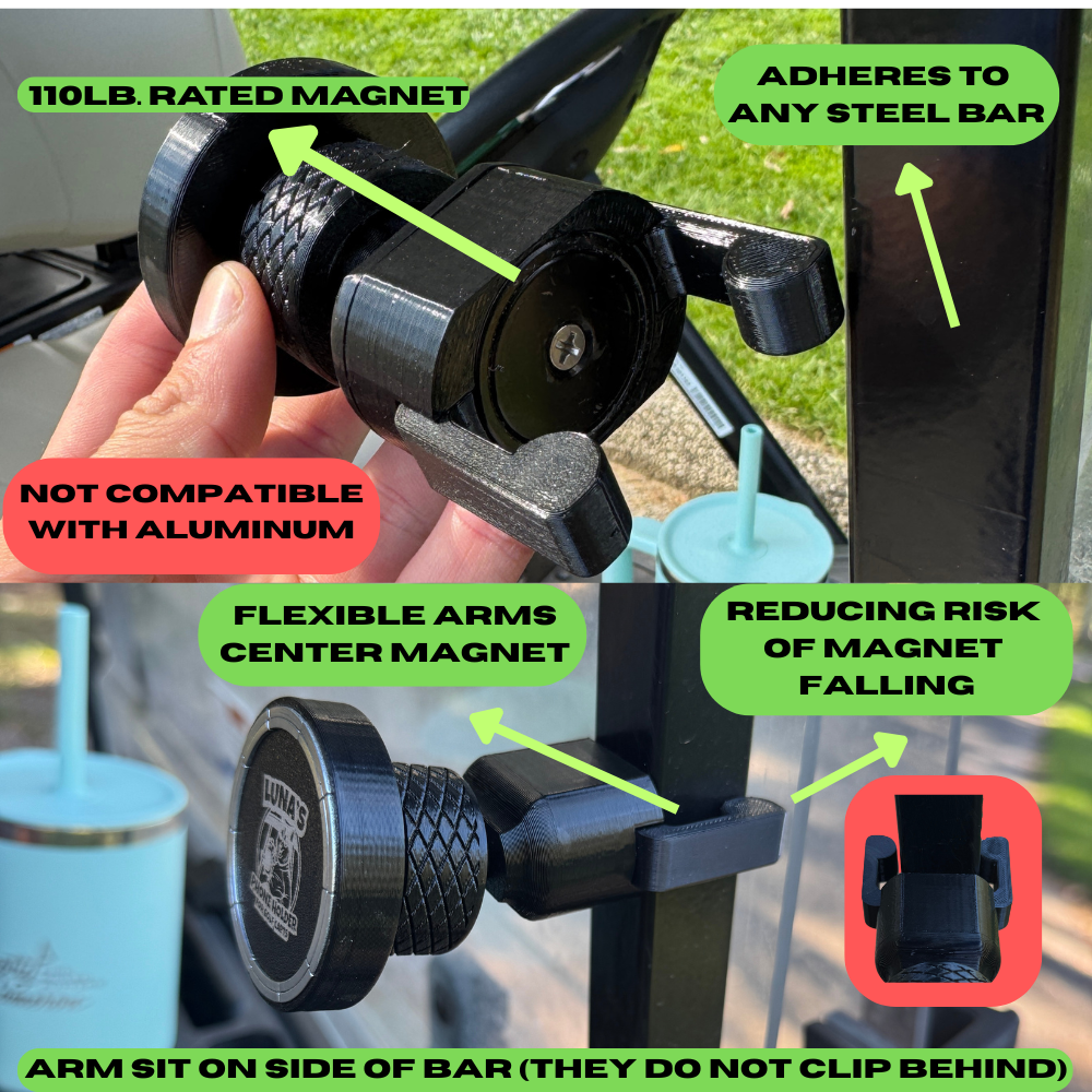 Luna's V2 Golf Cart Mount for MagSafe Compatible Phones - Universal Fit, Extreme Magnetic Strength, Quick Access Carabiner, Secure Grip, Versatile Design